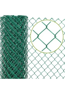 Zöld PVC-bevonatú horganyzott drótfonat, 180 cm magas, 65×65 mm osztású, 25 m-es tekercs, saját gyártás, kültéri és ipari kerítéshez, UV-álló kivitel