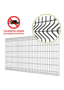 3D táblás kerítéselem 830x2500 mm méretben, 55x200 mm osztással. 4,0 mm vastagságú acélhuzalokkal, antracit szürke (RAL7016) színben. Időjárásálló, masszív fémkerítés panel kültéri és ipari felhasználásra.