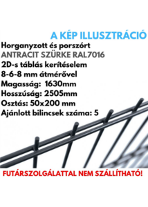 2D táblás kerítéselem 1630x2505mm/6-5-6mm/ antracit szürke RAL7016