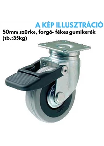 Kerék 50mm tömörgumi forgó villás és fékes szürke, teherbírás: 35kg