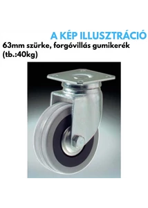 Kerék 63mm tömörgumi forgó villás szürke, teherbírás: 40kg