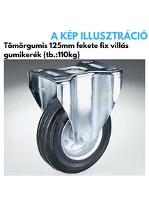 Kerék 125mm tömörgumi fix villás fekete, teherbírás: 110kg
