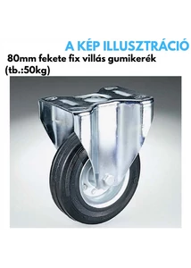 Kerék 80mm tömörgumi fix villás fekete, teherbírás: 50kg