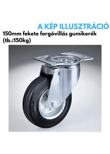 Kerék 150mm tömörgumi forgó villás fekete, teherbírás: 150kg