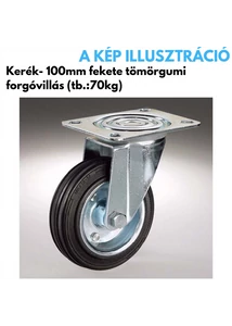 Kerék 100mm tömörgumi forgó villás fekete, teherbírás: 70kg