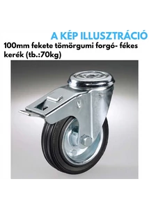 Kerék 100mm tömörgumi forgó villás és fékes fekete, teherbírás: 70kg