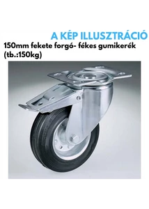 Kerék 150mm tömörgumi forgó villás és fékes fekete, teherbírás: 150kg