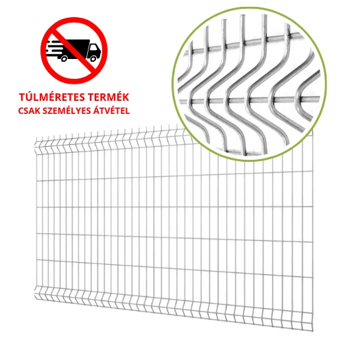 3D táblás kerítéselem 1730x2500 mm méretben, 55x200 mm osztással. 3,8 mm vastagságú horganyzott acélhuzalokkal, időjárásálló és masszív kialakítás kültéri és ipari felhasználásra.