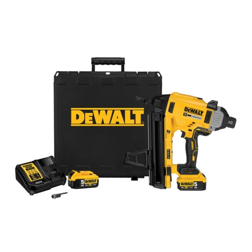 Professzionális rögzítés betonban! A DeWalt 18V XR szénkefe nélküli beton szögbelövő 2×5,0 Ah akkumulátorral, töltővel és kofferrel érkezik, vezeték nélküli szabadságot és megbízható teljesítményt kínál.