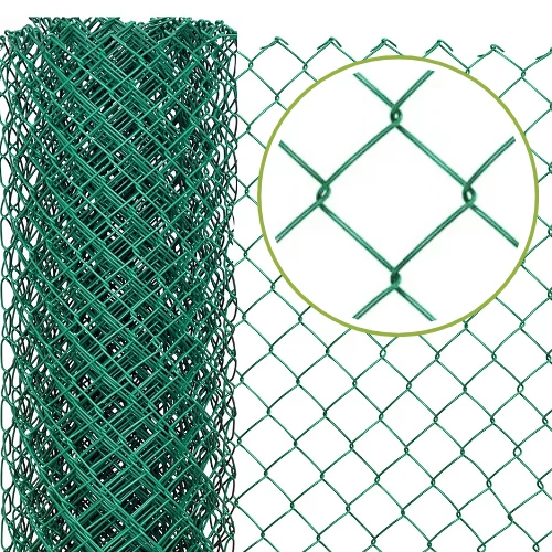 Zöld PVC-bevonatú horganyzott drótfonat, 120 cm magas, 65×65 mm osztású, 25 m-es tekercs, saját gyártás, UV- és időjárásálló kivitel
