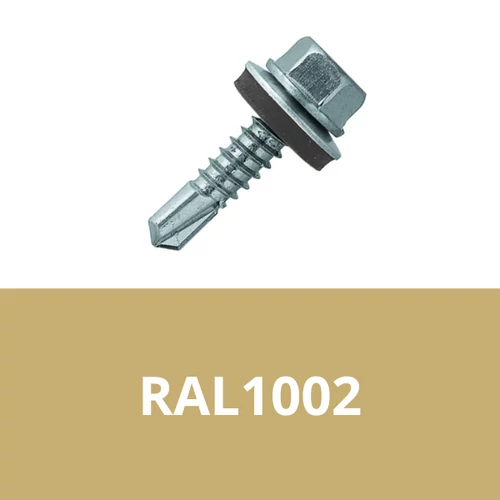 Önfúrós hatlapfejű csavar 4,8x19mm DIN7504/K EPDM alátéttel RAL1002 (Homoksárga)