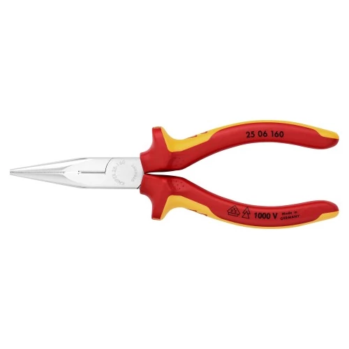 KNIPEX 160 mm szigetelt rádiófogó krómozott fejjel és vágóéllel, VDE minősítéssel – 25 06 160 típus
