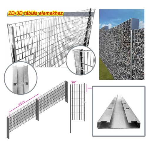 Gabion STONE tartó oszlop, magasság: 2000mm, szélesség: 150mm, anyagvastagság: 2,0mm