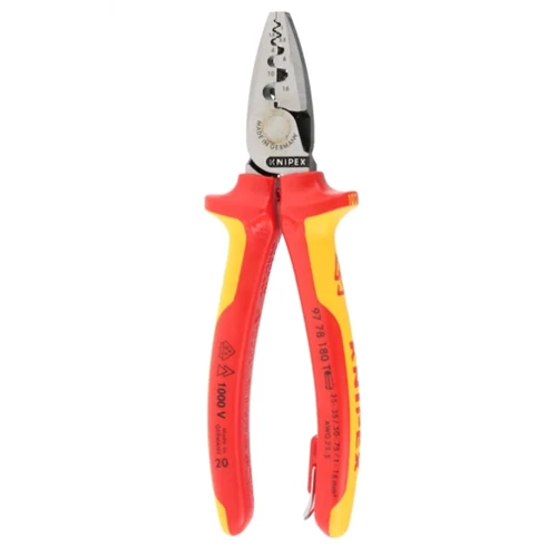 KNIPEX krimpelő fogó érvéghüvelyekhez 180 mm – 97 78 180, VDE minősítéssel