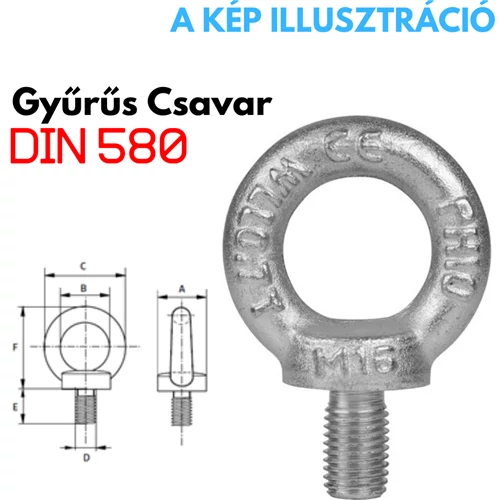 Gyűrűs csavar M10 DIN580, teherbírás: 230kg