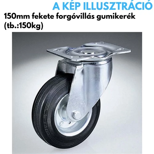 Kerék 150 mm tömörgumi forgó villás fekete – 150 kg teherbírás