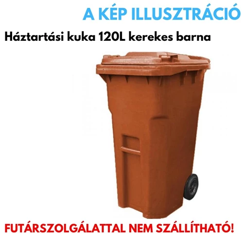 Háztartási kuka kerékkel, műanyag 120L barna