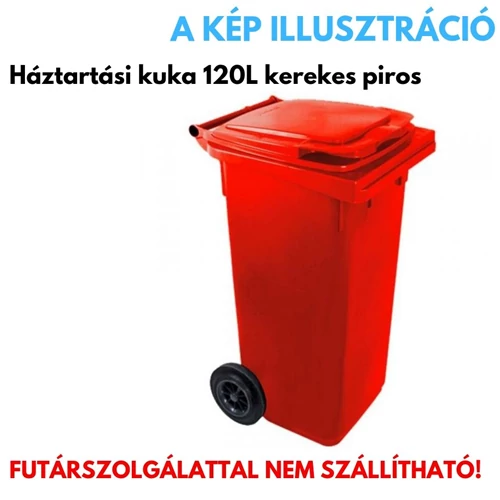 Háztartási kuka kerékkel, műanyag 120L piros