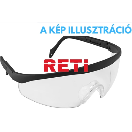 Víztiszta védőszemüveg fekete kerettel munkavégzéshez